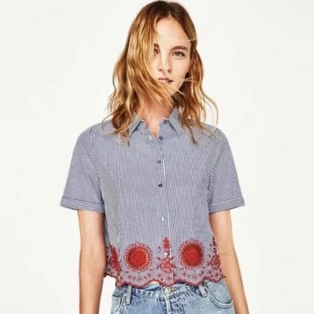 Zara - Button Down Striped Crop Top